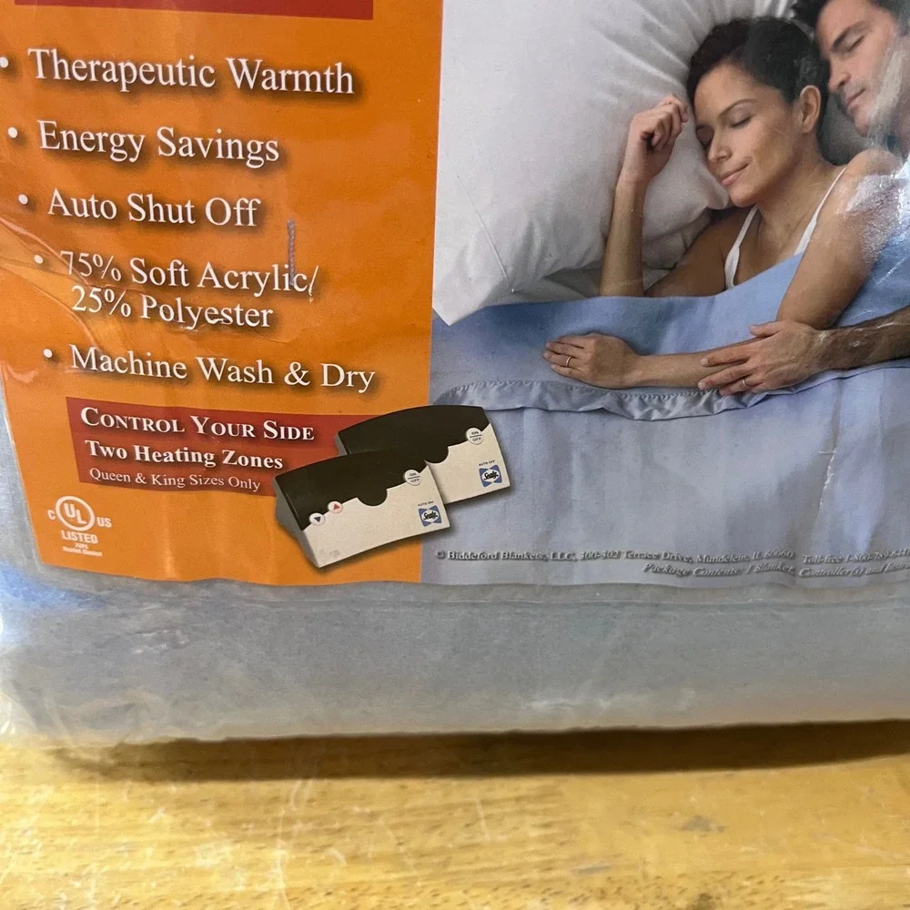 Sealy Heated Electric Blanket Queen Wedgewood Blue Dual Control Vtg Style NEW
